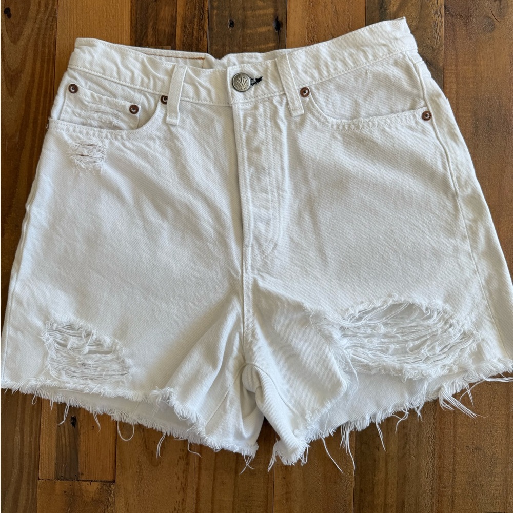 White Distressed Denim Shorts